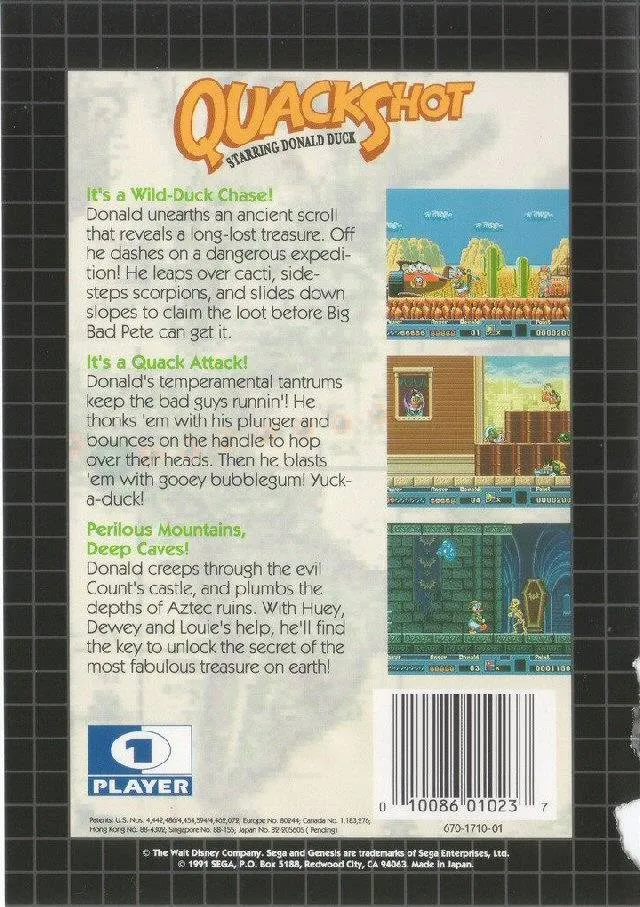 Quackshot: Starring Donald Duck box back