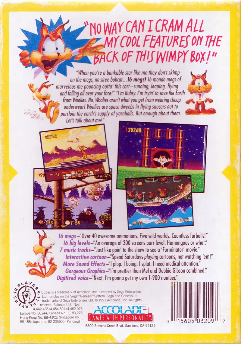 Bubsy in: Claws Encounters of the Furred Kind box back