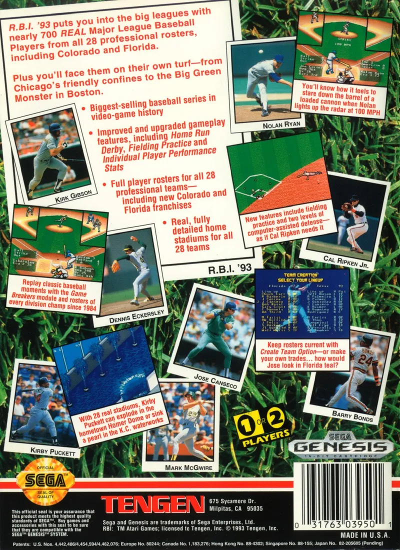 R.B.I. Baseball '93 box back