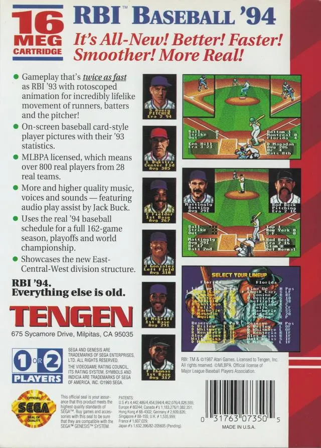 R.B.I. Baseball '94 box back