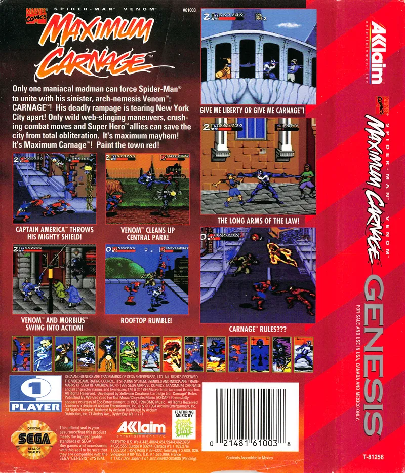 Spider-Man & Venom: Maximum Carnage box back