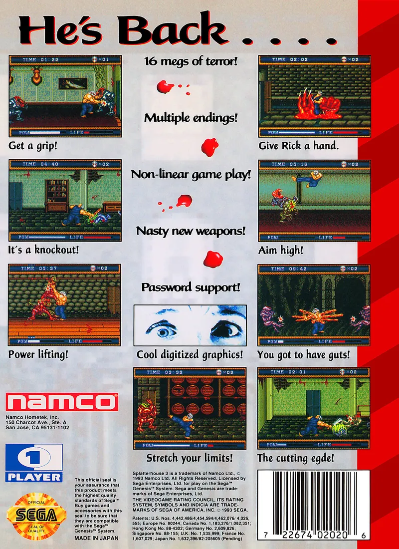 Splatterhouse 3 box back
