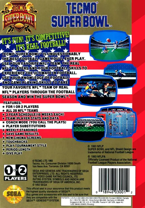 Tecmo Super Bowl box back