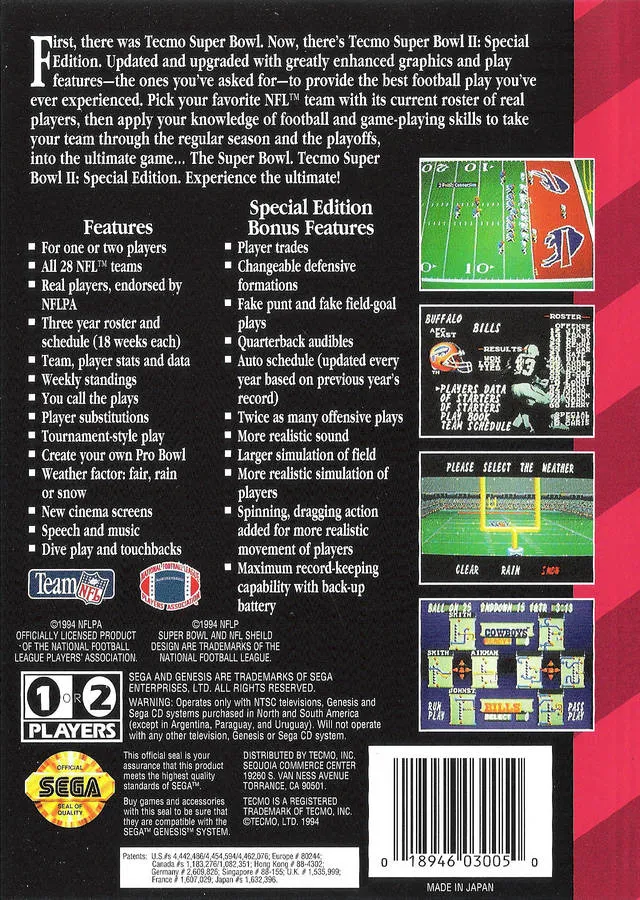 Tecmo Super Bowl II: Special Edition box back