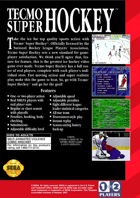 Tecmo Super Hockey box back