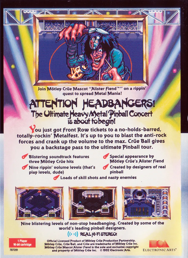 Crüe Ball: Heavy Metal Pinball box back