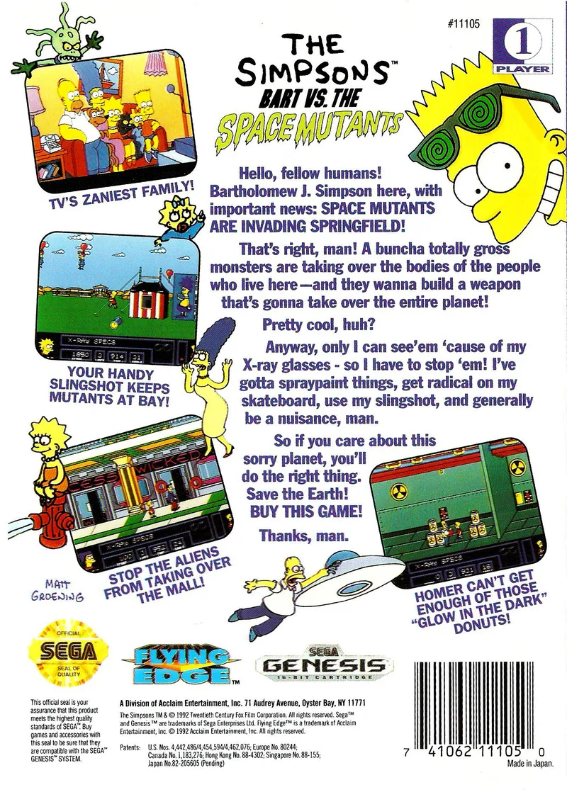 The Simpsons: Bart vs. the Space Mutants box back
