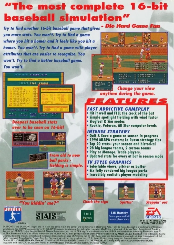 La Russa Baseball 95 box back