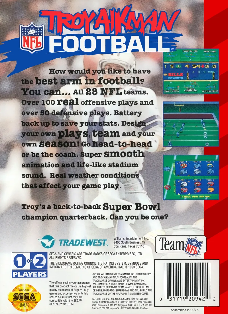 Troy Aikman NFL Football box back