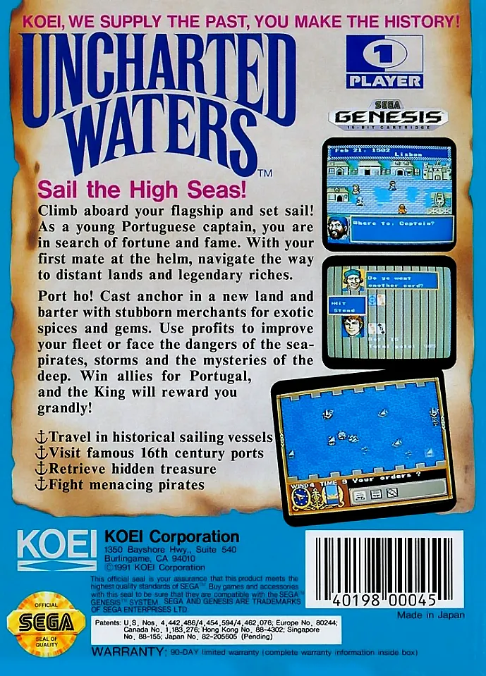 Uncharted Waters box back