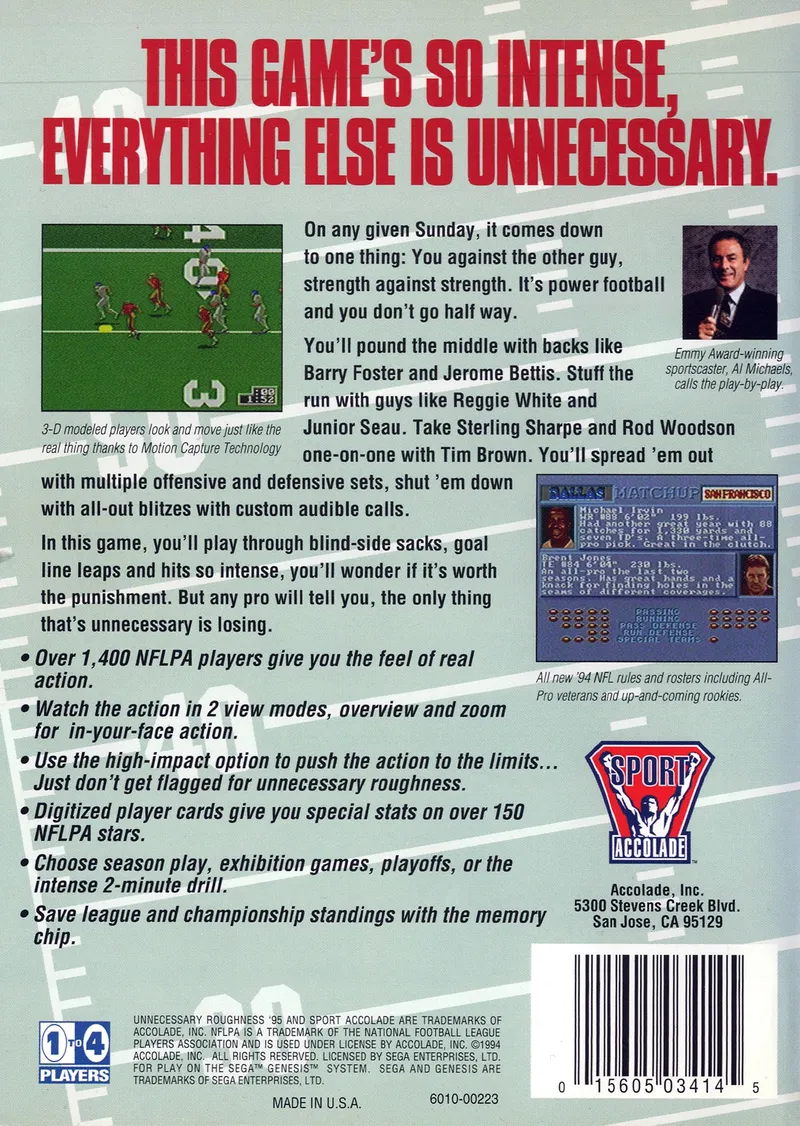 Unnecessary Roughness '95 box back