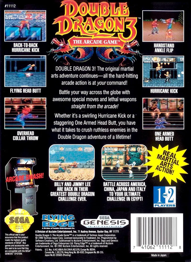 Double Dragon 3: The Arcade Game box back