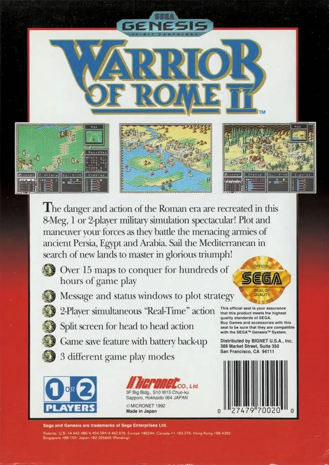 Warrior of Rome II box back
