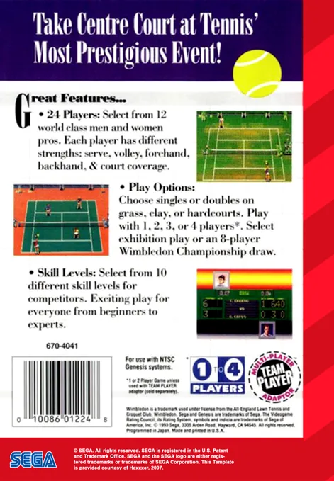 Wimbledon Championship Tennis box back