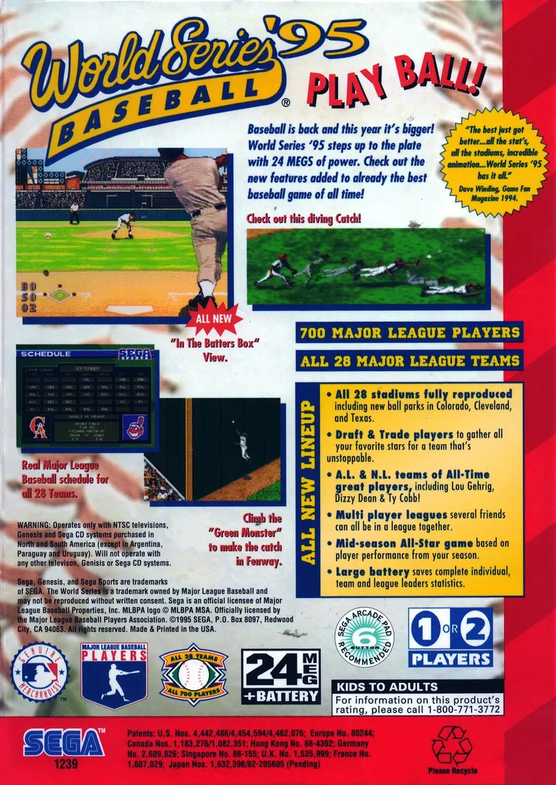 World Series Baseball '95 box back