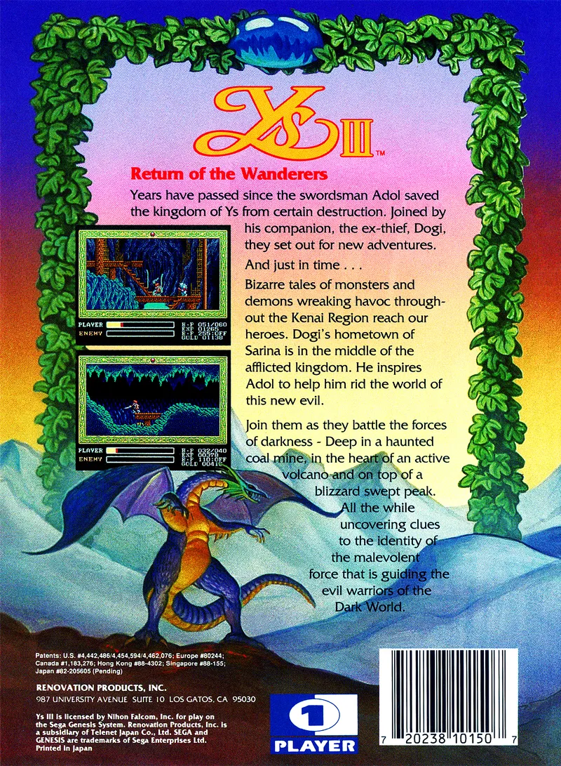 Ys III box back