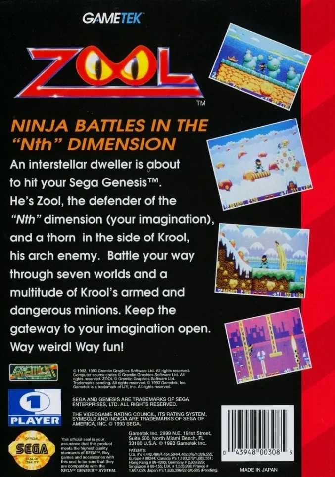 Zool: Ninja of the 'Nth' Dimension box back