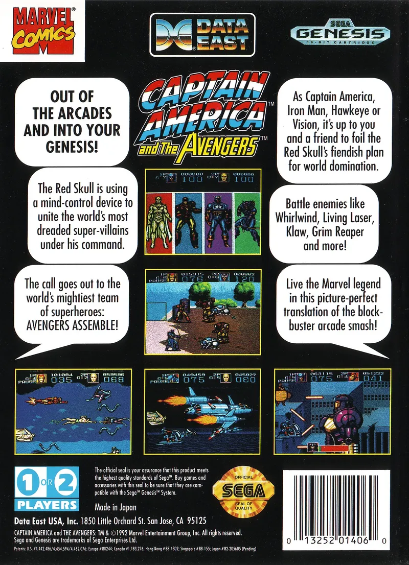 Captain America and the Avengers box back