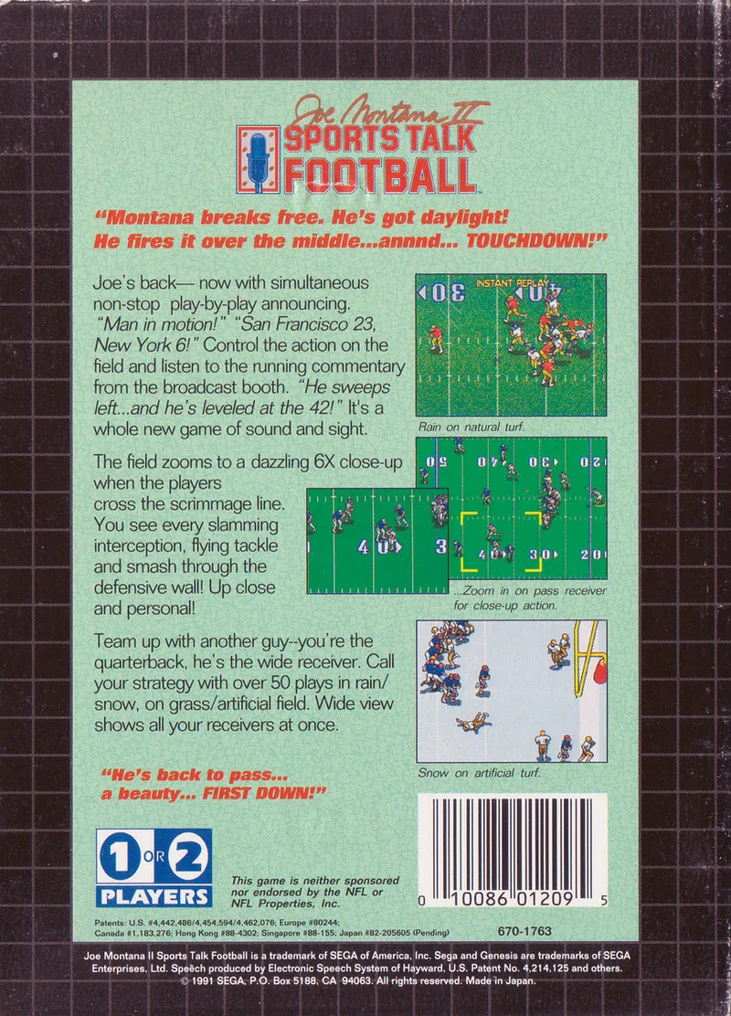 Joe Montana II: Sportstalk Football box back