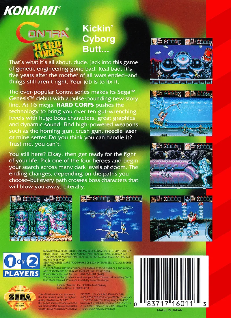 Contra: Hard Corps box back