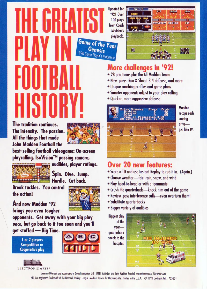 John Madden Football '92 box back