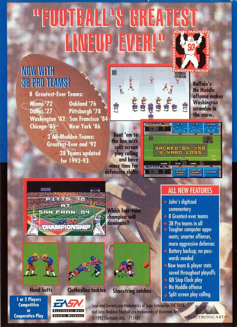 John Madden Football '93 box back