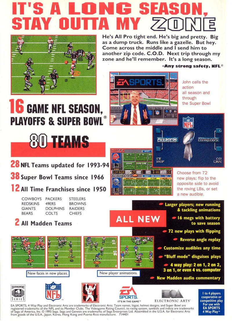 Madden NFL '94 box back