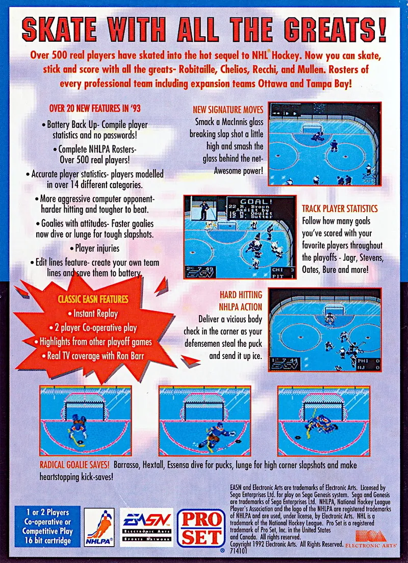 NHLPA Hockey 93 box back