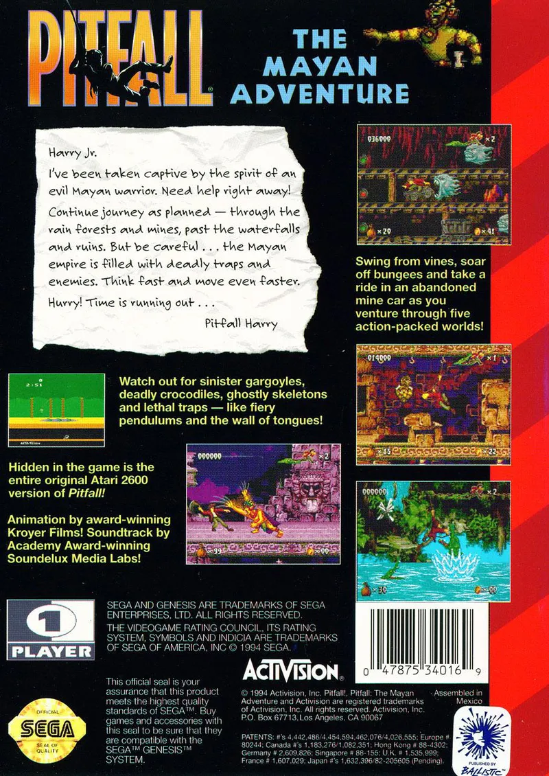 Pitfall: The Mayan Adventure box back