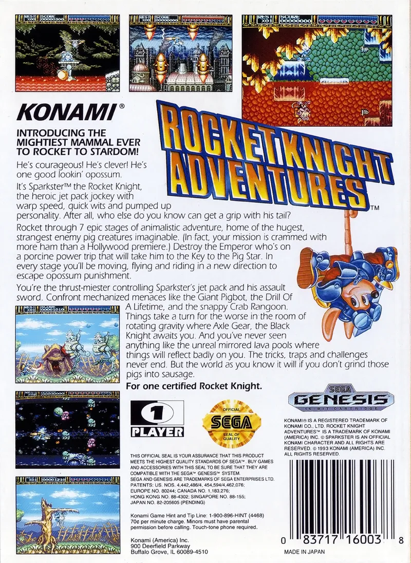 Rocket Knight Adventures box back