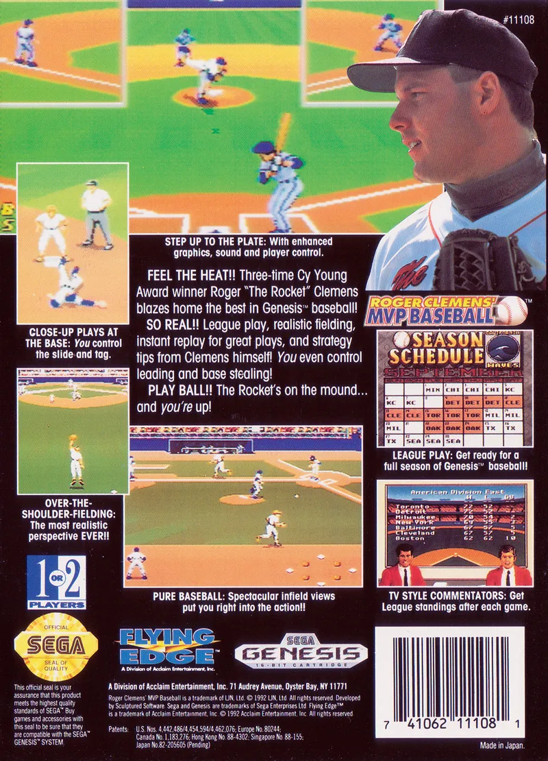 Roger Clemens' MVP Baseball box back