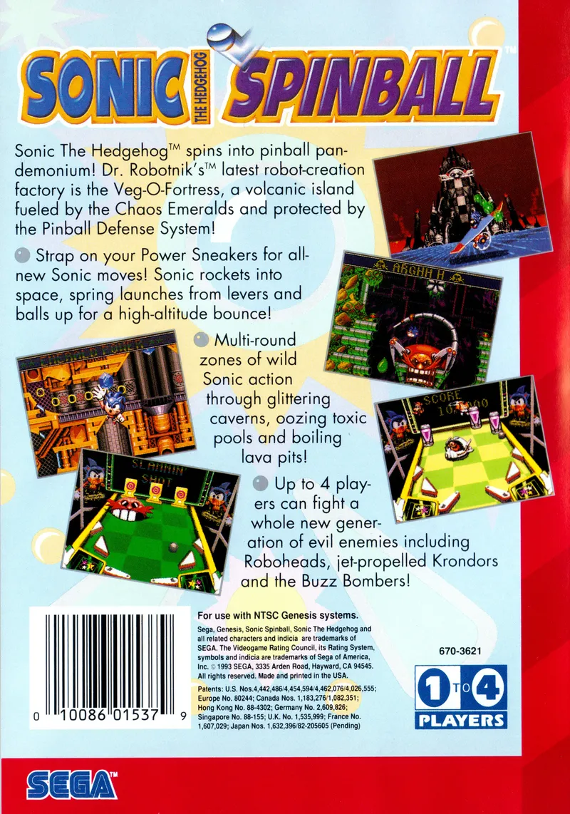 Sonic the Hedgehog Spinball box back