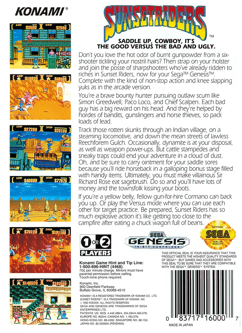 Sunset Riders box back