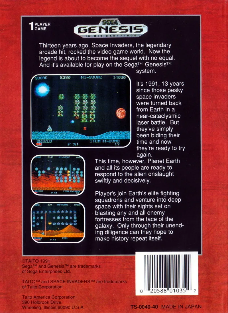 Space Invaders '91 box back