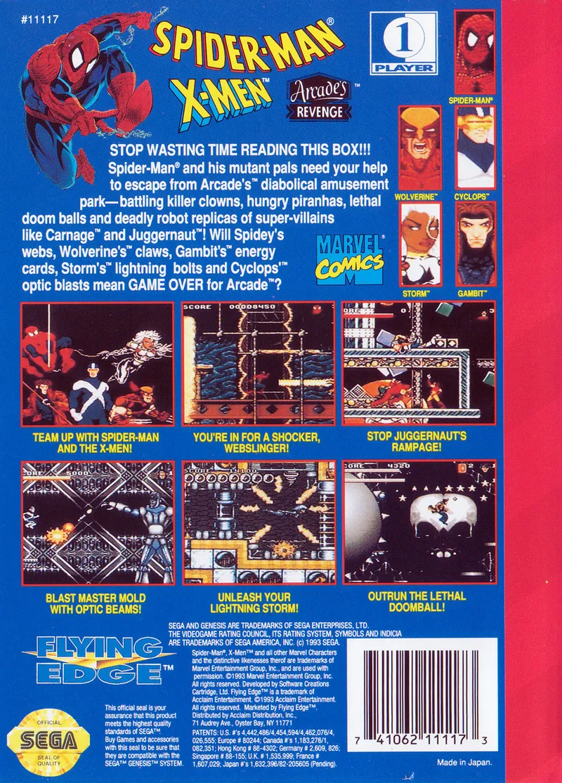 Spider-Man & X-Men: Arcade's Revenge box back