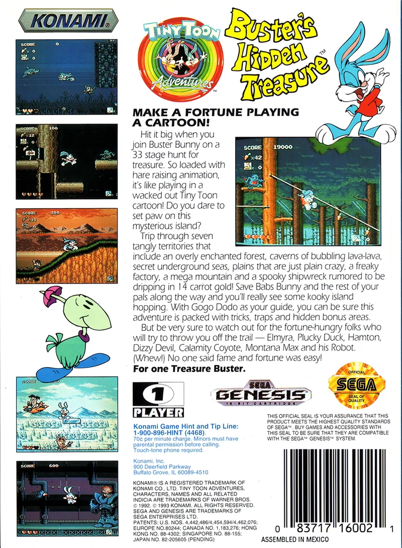 Tiny Toon Adventures: Buster's Hidden Treasure box back