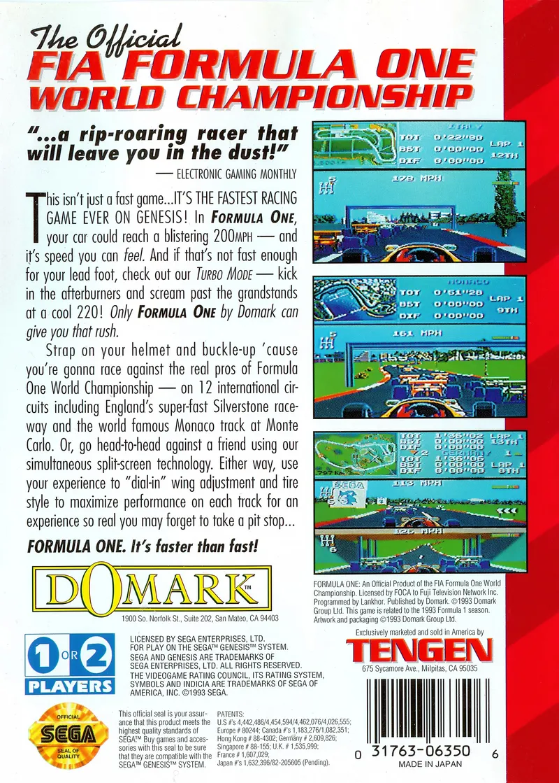 Formula One box back