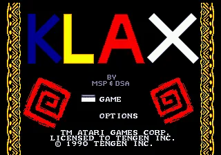 Klax (USA, Europe) (Tengen) title screen