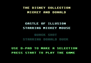 Disney Collection, The - QuackShot Starring Donald Duck + Castle of Illusion Starring Mickey Mouse title screen