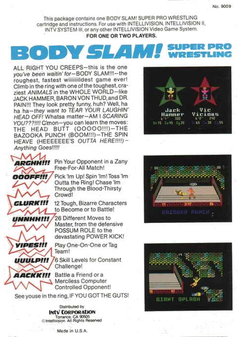Body Slam! Super Pro Wrestling box back