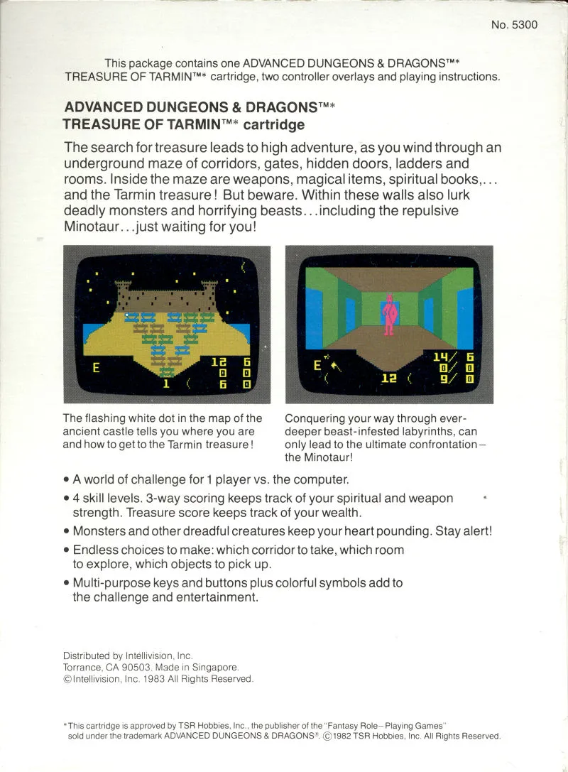 Advanced Dungeons & Dragons: Treasure of Tarmin Cartridge box back