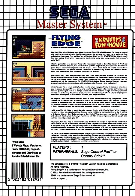 Krusty's Fun House box back