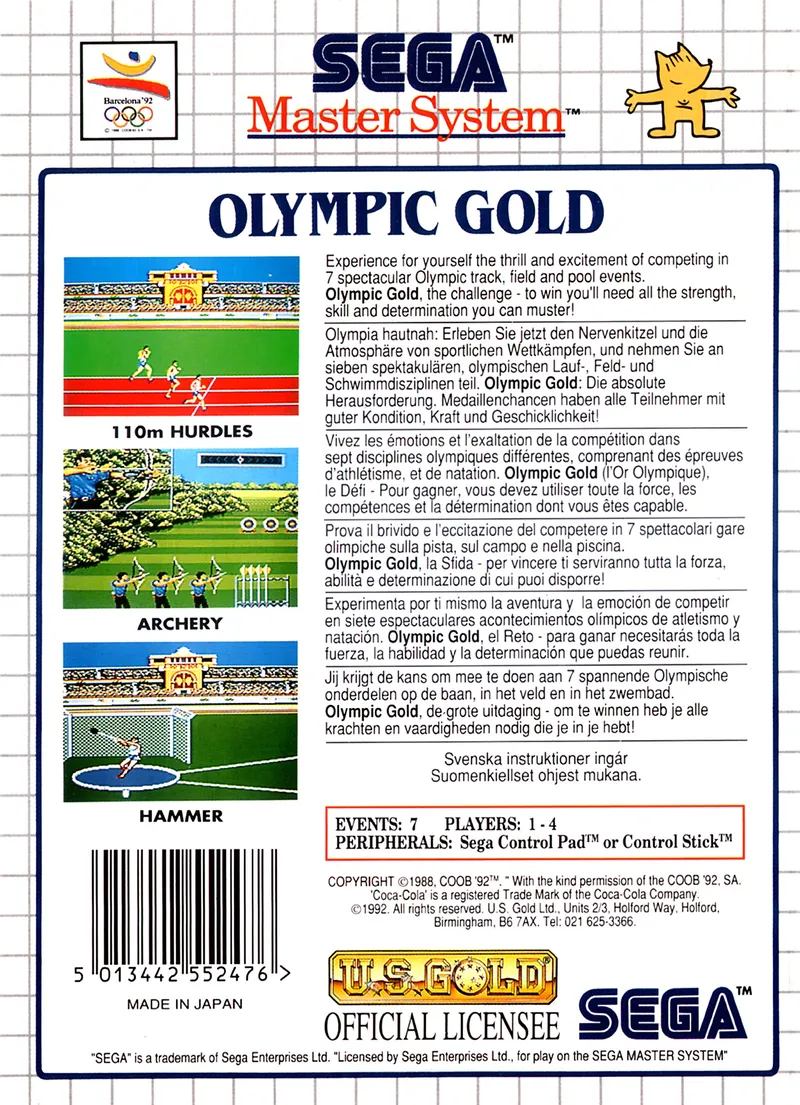 Olympic Gold: Barcelona '92 box back