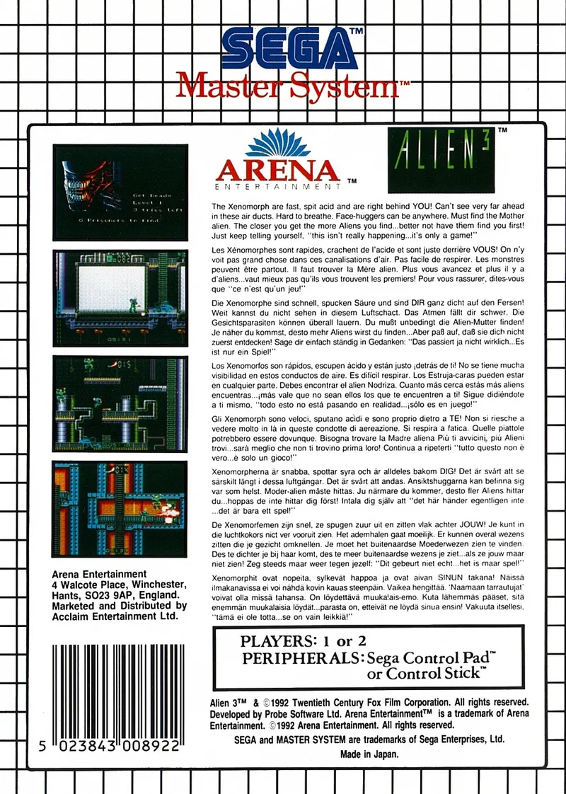 Alien 3 box back