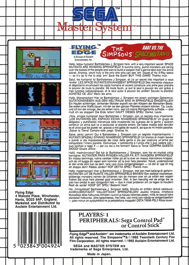 The Simpsons: Bart vs. the Space Mutants box back