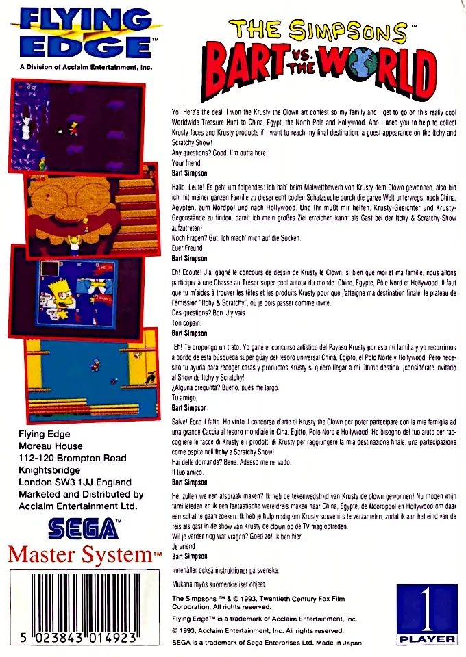 The Simpsons: Bart vs. the World box back