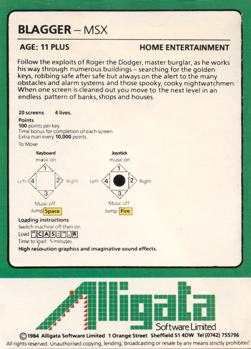 Blagger MSX box back