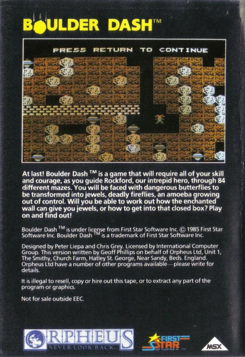 Champion Boulder Dash box back