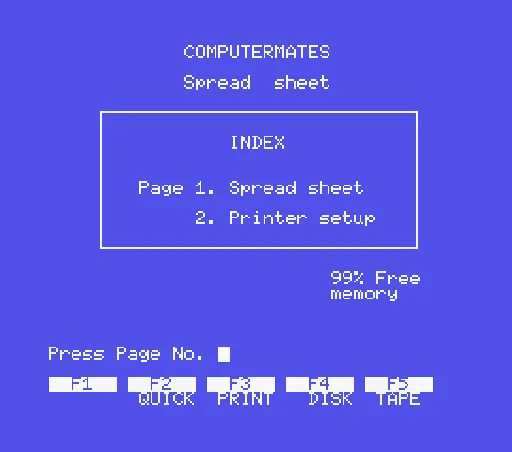 Spread Sheet title screen