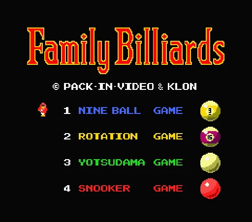 Family Billiards title screen